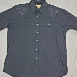 Platini Jeans Cougar Button Front Black Men’s Shirt XL Embroidered Made In USA